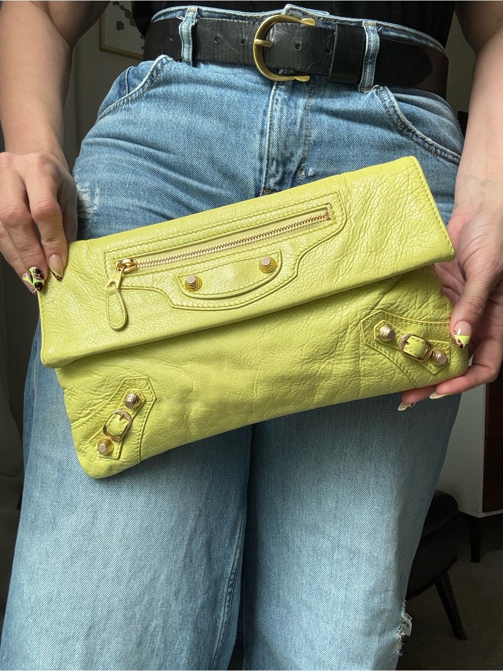 Balenciaga Giant 12 Gold Envelope Clutch Jaune Citron Yellow Leather - Picture 1 of 12
